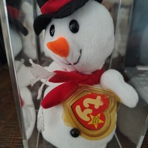 Ty Snowman Plush with Red and Black Accents (Snowball)